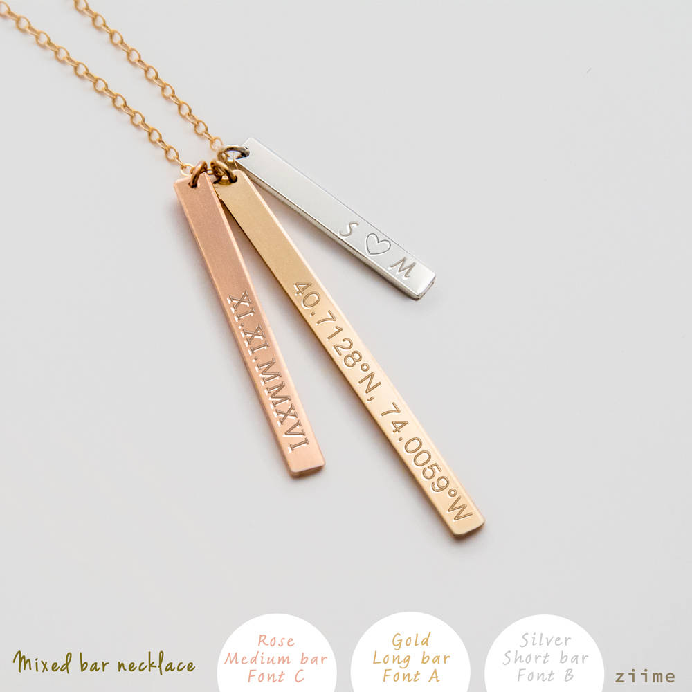 Personalisierte Vertikale Bar Halskette - Gold, Sterling Silber, Rose Gold - Drei Balken - Dainty Design