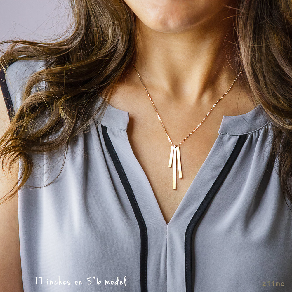 Personalisierte Vertikale Bar Halskette - Gold, Sterling Silber, Rose Gold - Drei Balken - Dainty Design