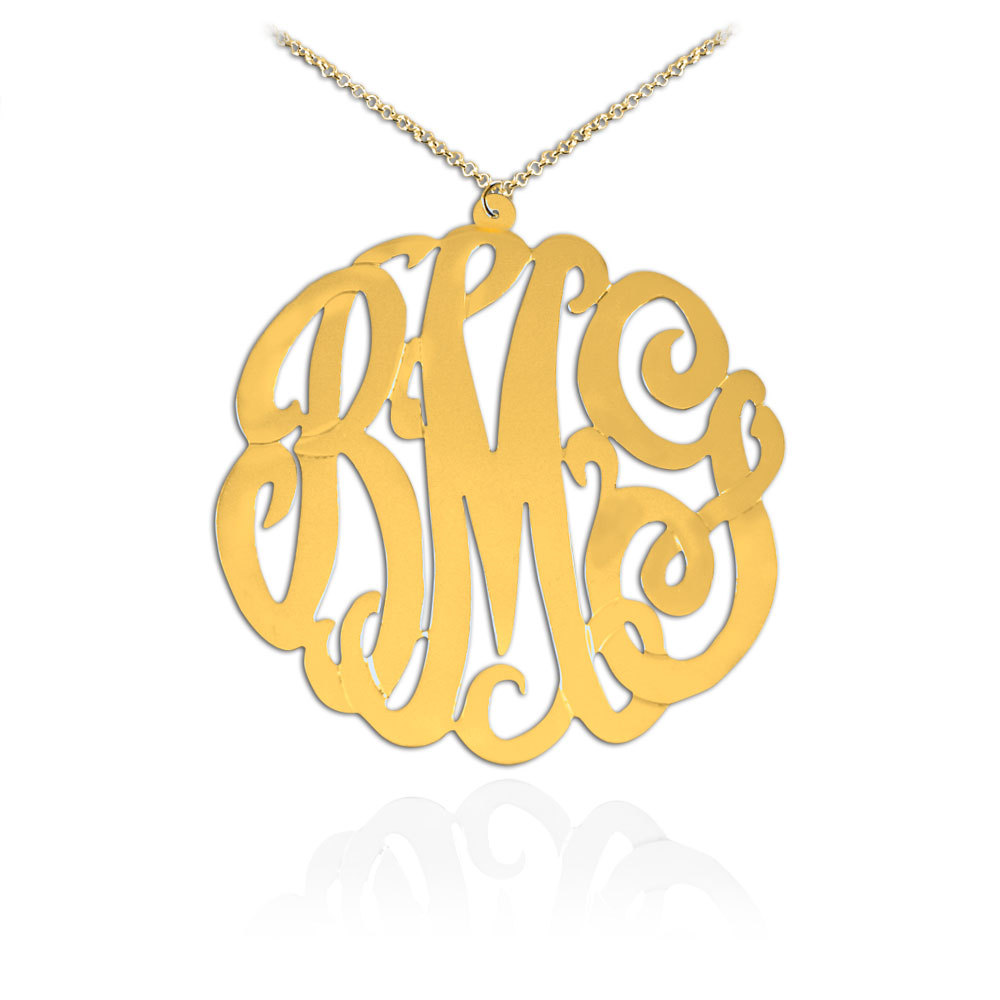 Handgefertigte Designer Monogramm Halskette aus Sterlingsilber 24k vergoldet - Gold Anfangshalskette - Made in USA
