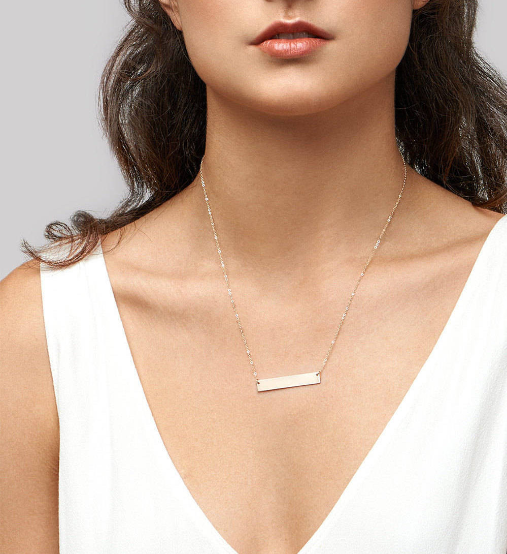 Personalisierte Goldmonogramm Bar Halskette - Namensschild - Gestaltet - Gro&szlig;e Goldbarren - Sterling Silber - Brautjungfern Geschenk