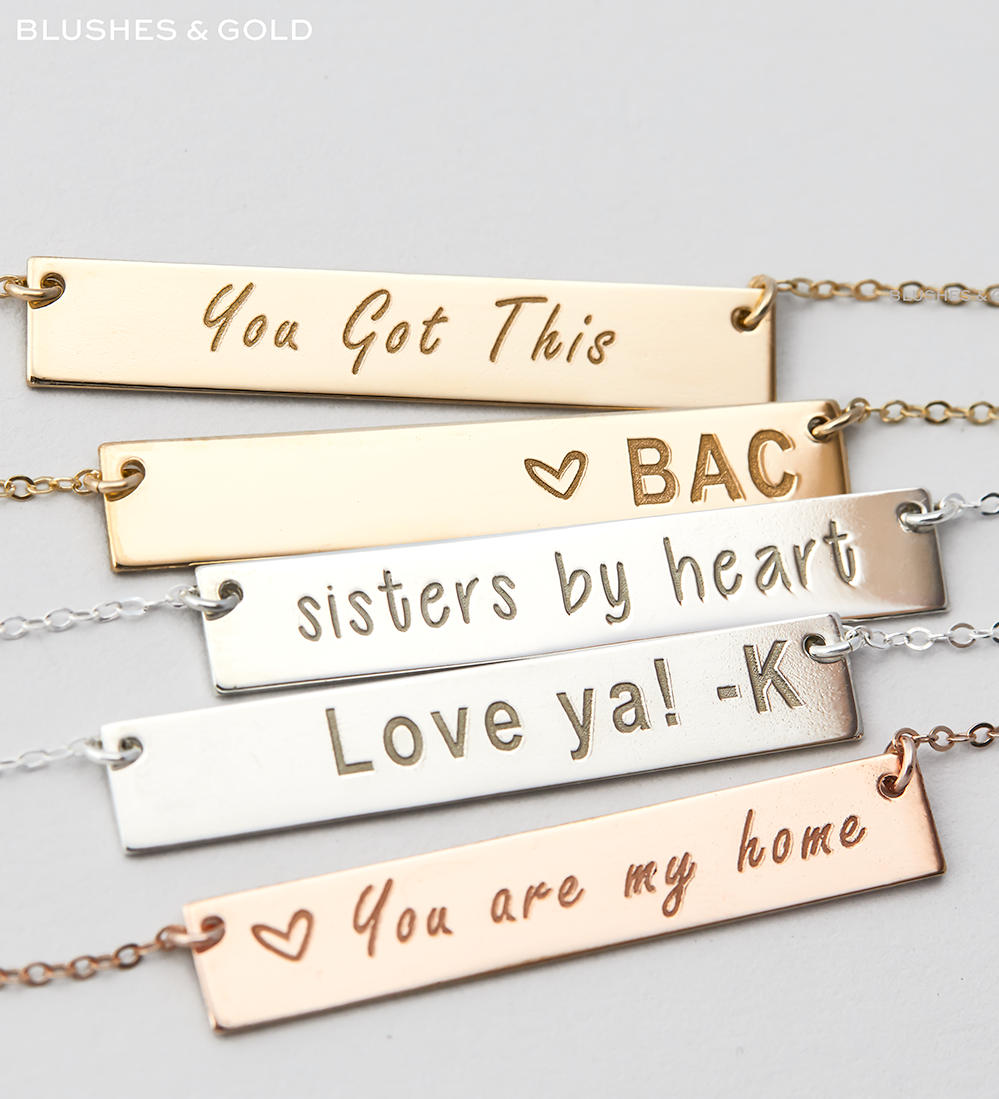 Personalisierte Goldmonogramm Bar Halskette - Namensschild - Gestaltet - Gro&szlig;e Goldbarren - Sterling Silber - Brautjungfern Geschenk