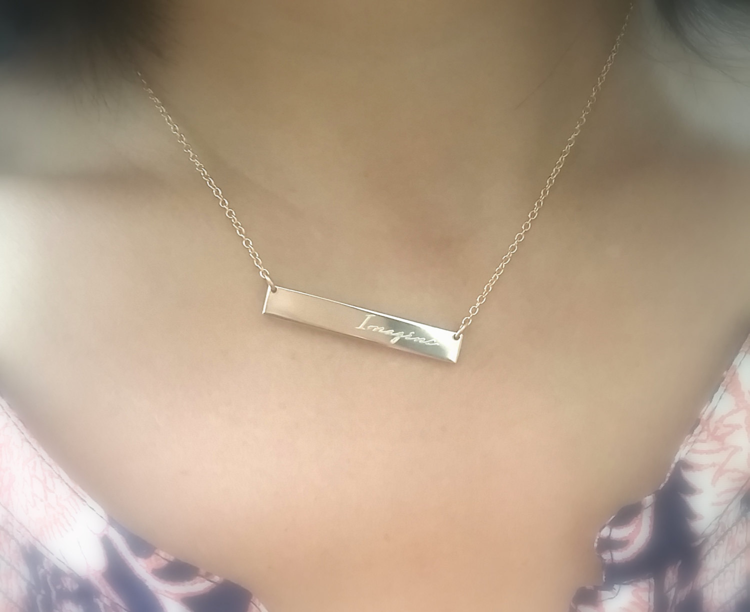Personalisierte Gold Typenschild Halskette mit Gravur | Bar Kette in Gold, Silber &amp; Ros&eacute;gold