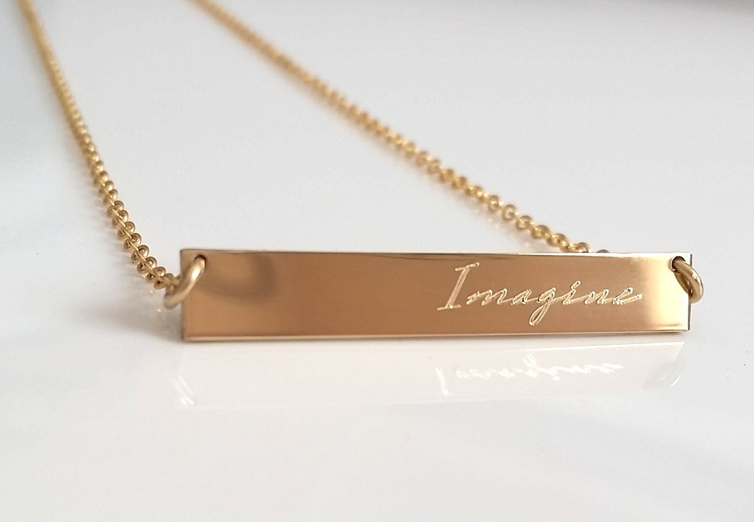 Personalisierte Gold Typenschild Halskette mit Gravur | Bar Kette in Gold, Silber &amp; Ros&eacute;gold