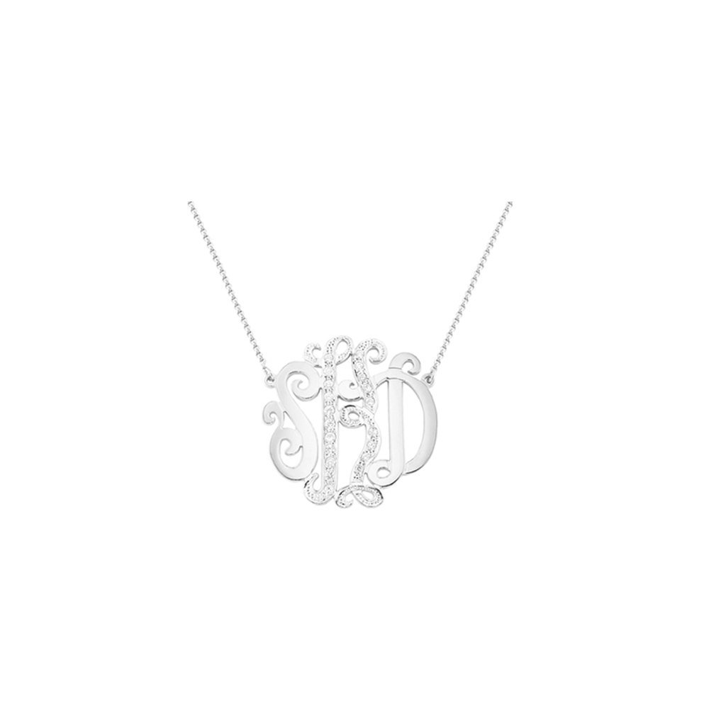 Sterlingsilber Monogramm Halskette mit 20 Swarovski Zirkonia 1.5&quot;