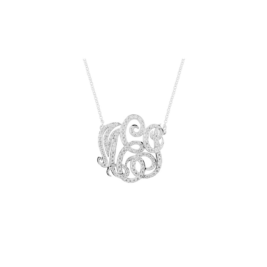 Rhodium plattierte 1 - 5&quot; Sterlingsilber Monogramm Halskette mit 90 Swarovski Zirkonia