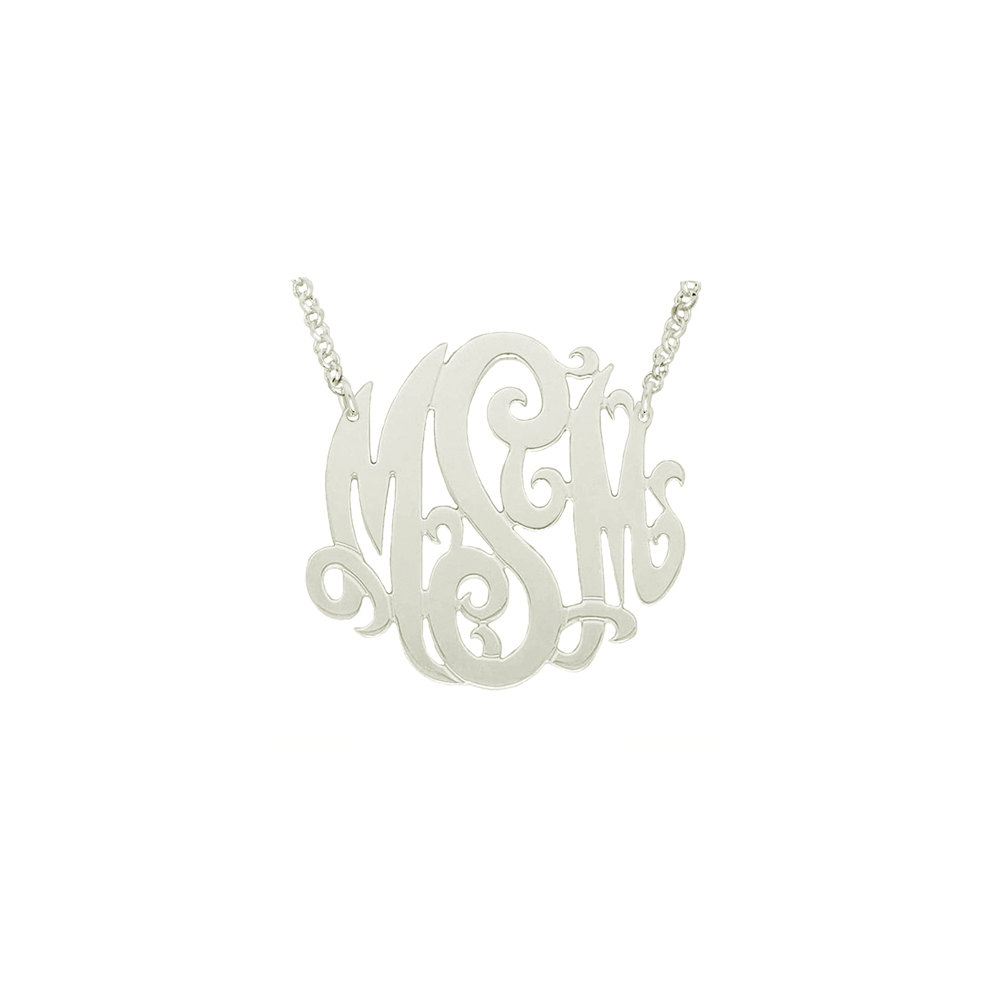 Rhodium plattierte Monogramm Halskette aus Sterlingsilber 2 Zoll