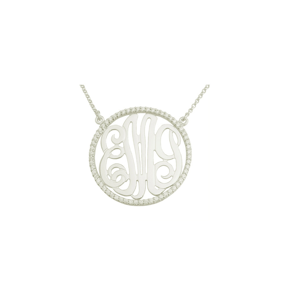 Sterling Silber Halskette mit 58 Swarovski Zirkonia Monogramm - Mono87 1 3 8&quot;