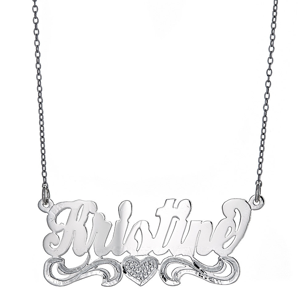 Personalisiertes .925 Sterling Silber Herz Namensschild mit Textur (MADE IN USA)