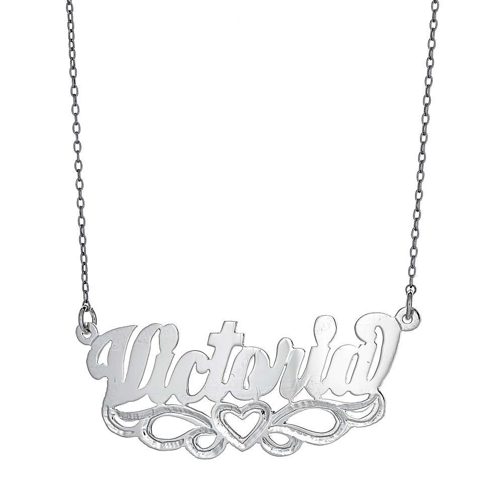 Personalisierte .925 Sterlingsilber Open Heart Klassische Namensschild - MADE IN USA