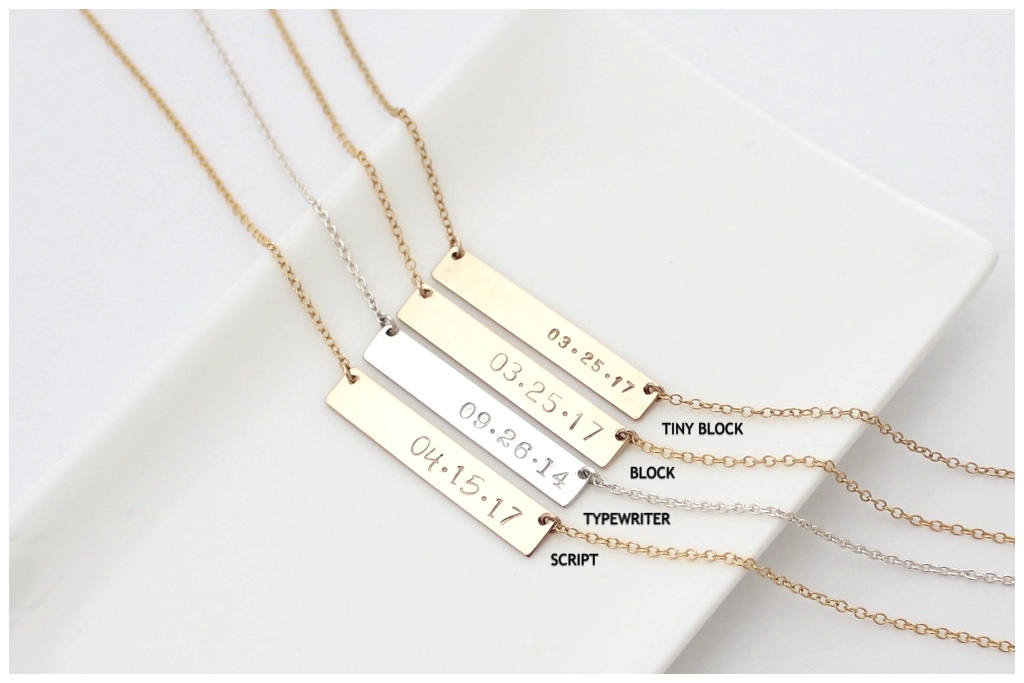 Personalisierte Hochzeitsdatum Halskette - Gold &amp; Silber Bar Halskette f&uuml;r Braut - Hochzeitsgeschenk