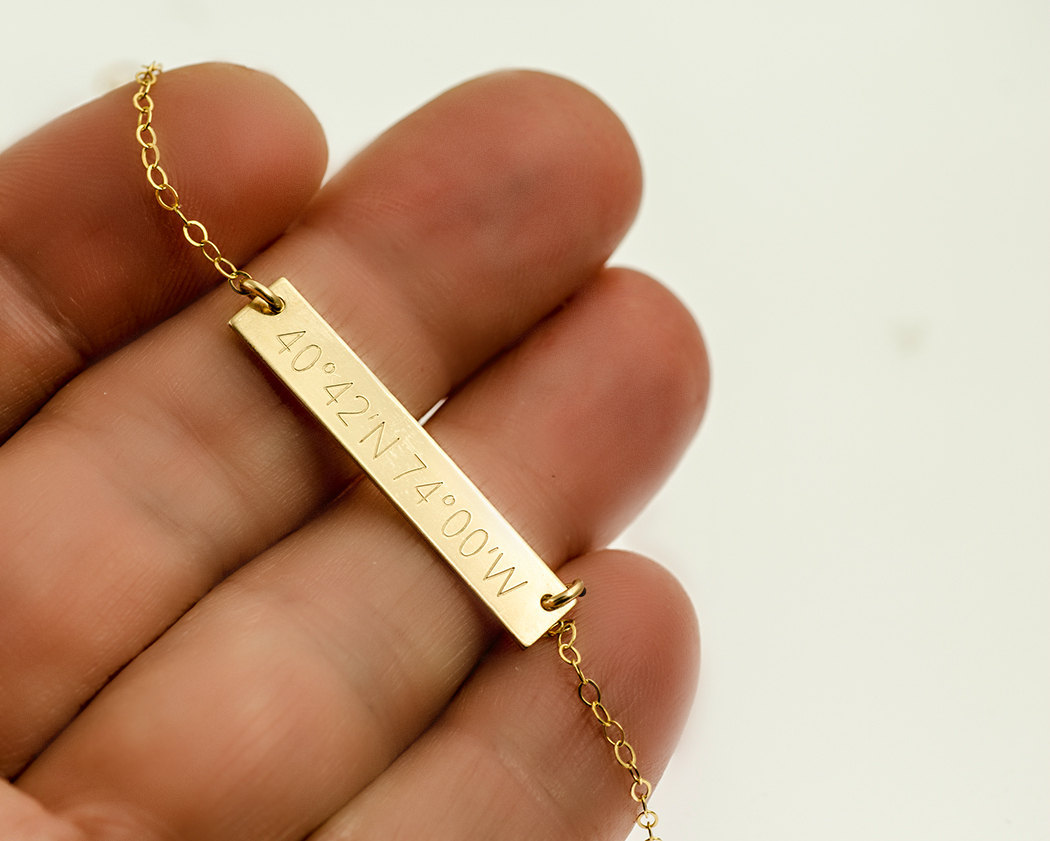 Personalisierte Rose Gold Bar Halskette | Gravierte Name Bar | Promi Stil | 14kt Gold | Pink Gold Bar