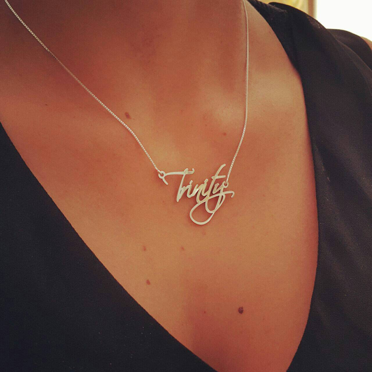 Silber Namenskette Personalisiert - Handschrift Halskette mit Wunschname - Unterschrift Schmuck