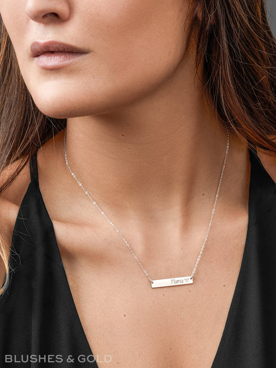 Personalisierte Namenskette - Bar Halskette - Dainty Delicate Namensschild - Kindernamen - M&uuml;tter Halskette - Rose - Sterling Silber