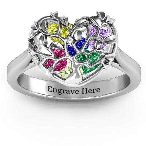 Stammbaum Caged Herz Ring mit Ski Tip Band - Hochwertiger Schmuck f&uuml;r Skifahrer