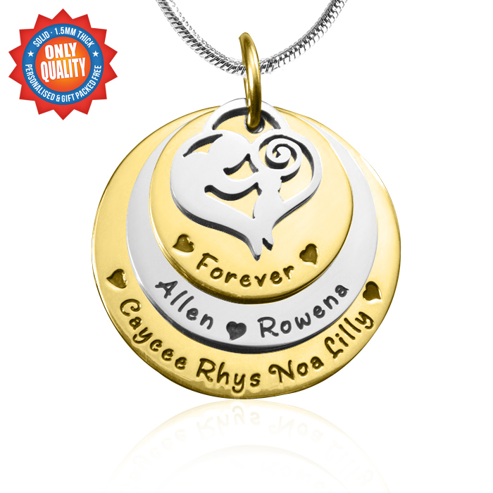Personalisierte Mutter Disc Triple Halskette in Zwei-Ton Gold und Silber