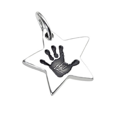 925 Sterling Silber Handabdruck Stern Anh&auml;nger - Hochwertiger Schmuck aus Silber