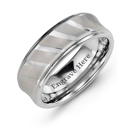 Herren Tungsten Ring mit diagonalen geb&uuml;rsteten Streifen - Hochwertiger Schmuck