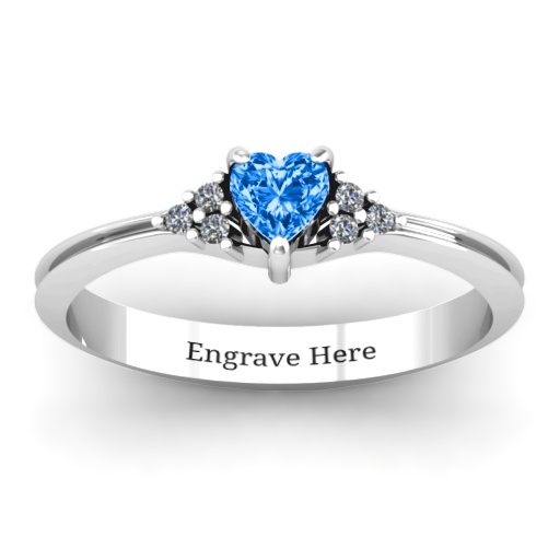 Schmaler Herz Ring mit Schulter Akzenten - Hochwertiger Silberschmuck