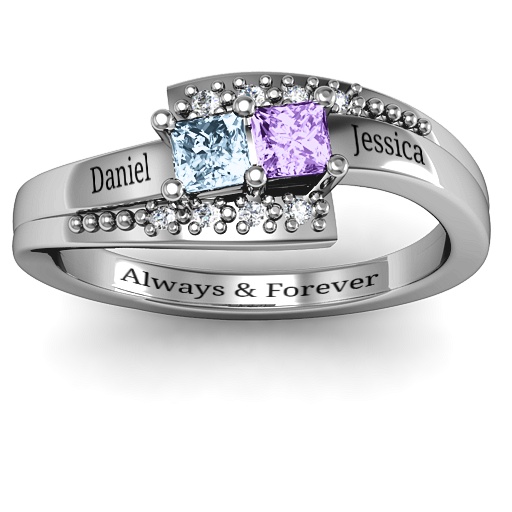 Sterling Silber Doppel Prinzessin Bypass Ring mit Akzenten - Hochwertiger Schmuck