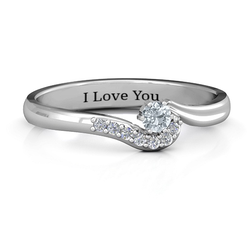 Sterling Silber Solitaire Wellen Ring mit Steinakzenten - Hochwertiger Schmuck