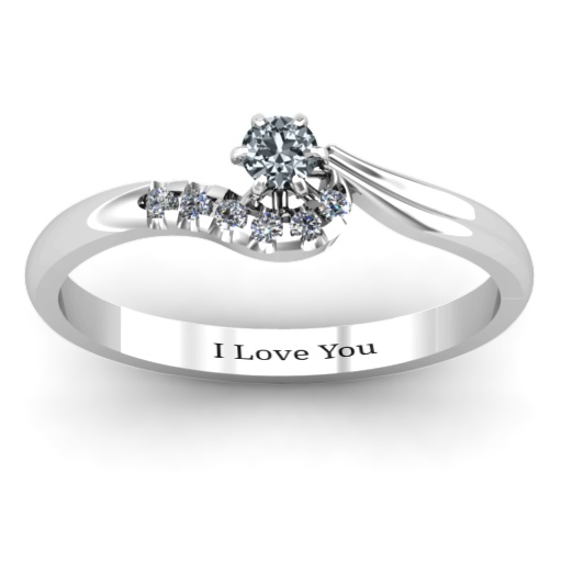 Sterling Silber Solitaire Wellen Ring mit Steinakzenten - Hochwertiger Schmuck
