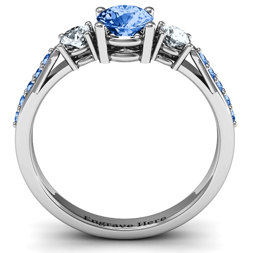 Sterling Silber Drei Stein Eternity Ring mit Twin Accent Reihen - Hochwertiger Schmuck f&uuml;r Damen