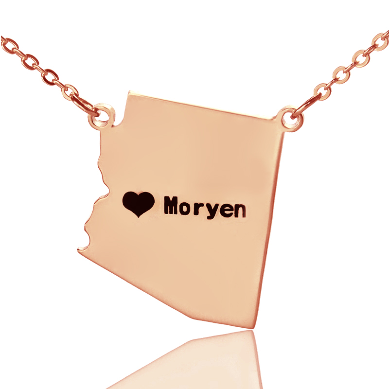 Personalisierte Arizona State Halskette mit Herzanh&auml;nger in Ros&eacute;gold - HeartName