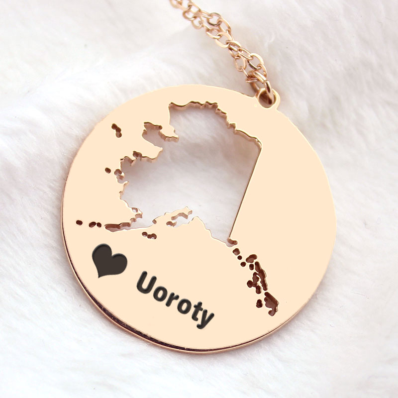 Personalisierte Alaska Disc State Halskette mit Herzname in Ros&eacute;gold