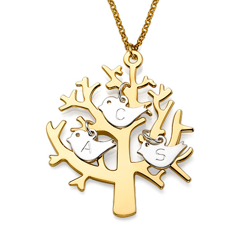 Gold &uuml;berzogene Baum Halskette mit 925 Silber - Erste V&ouml;gel