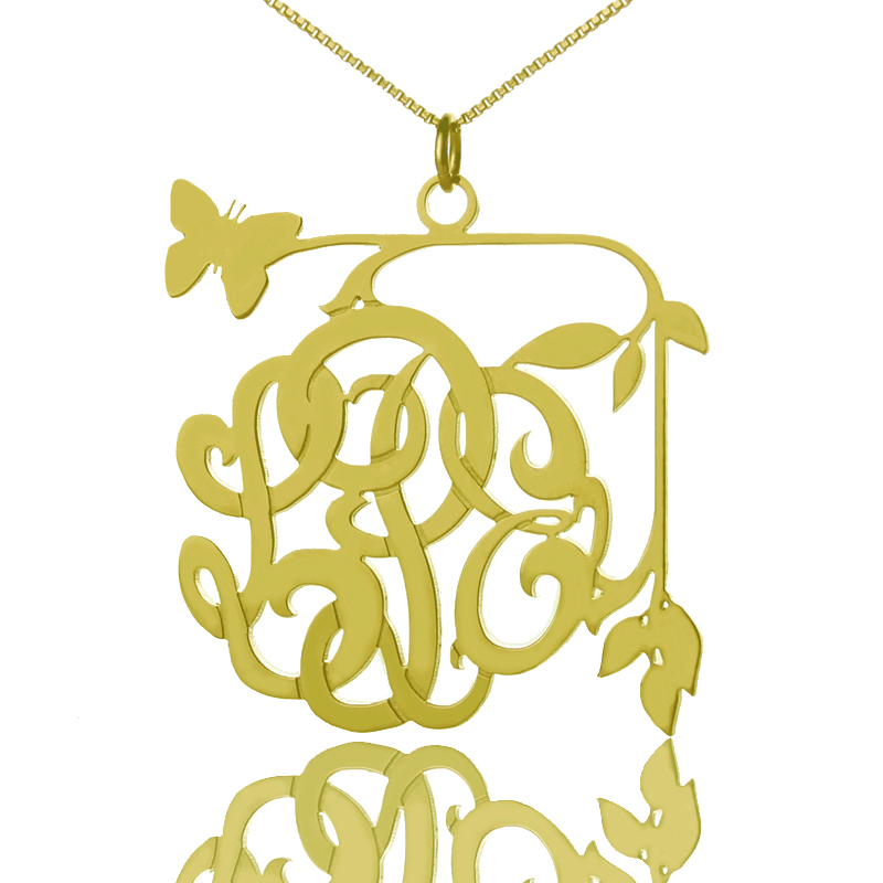 VinesButterfly Monogramm Initialen Halskette - 18 kar&auml;tigem Gold &uuml;berzogen - Beste Qualit&auml;t