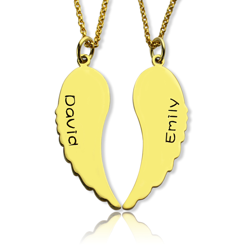 Angel Wings Halsketten Set f&uuml;r Paare - 18 kar&auml;tigem Gold &uuml;berzogen - Passend &amp; Hochwertig