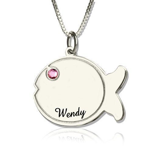 Personalisierte Fisch Halskette aus Sterling Silber mit Gravur - Individueller Name