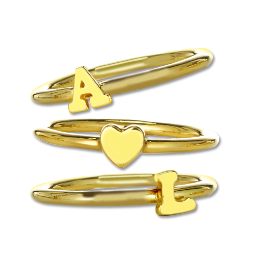 Stapelbarer Initial Ring aus 18 Karat vergoldetem Gold