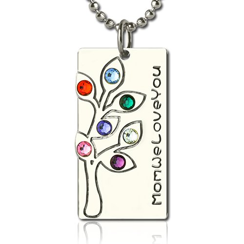 Personalisierte Birthstone Mutter Stammbaum Halskette aus Sterling Silber - Geschenkidee