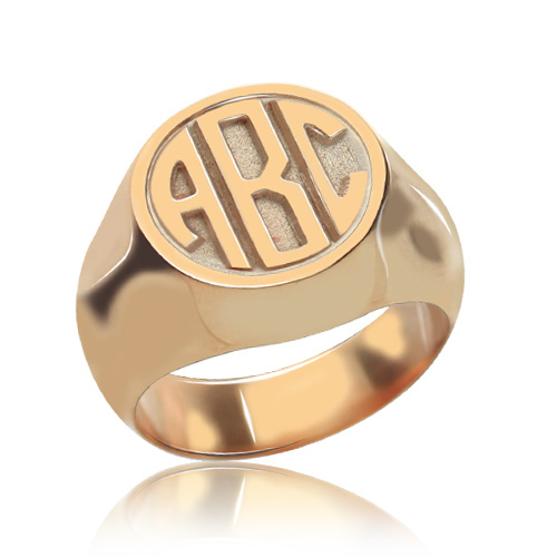 Rose Gold Kreis Siegelring mit Block Monogramm - Optimale SEO-Wirkung
