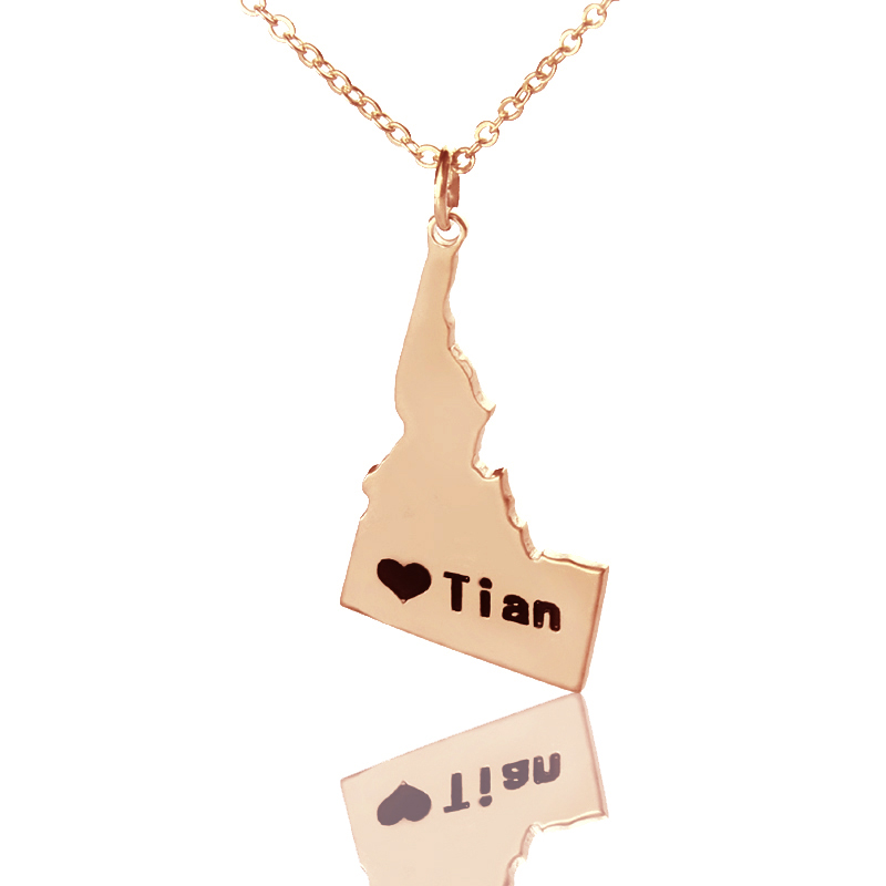 Idaho State USA Karte Halskette mit Herzanh&auml;nger in Rosegold