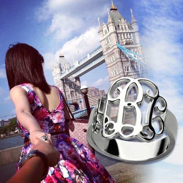 Personalisierter Sterling Silber Monogramm Ring