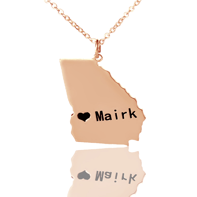 Personalisierte Georgia State Halskette mit Herzanh&auml;nger in Ros&eacute;gold - HeartName