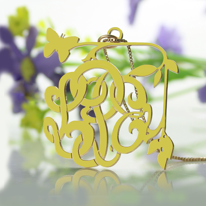 VinesButterfly Monogramm Initialen Halskette - 18 kar&auml;tigem Gold &uuml;berzogen - Beste Qualit&auml;t