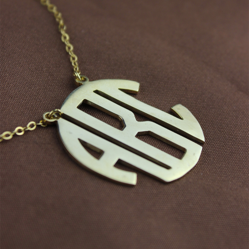 18ct Gold Anf&auml;ngliche Block Monogramm Anh&auml;nger Halskette - Hochwertiger Schmuck