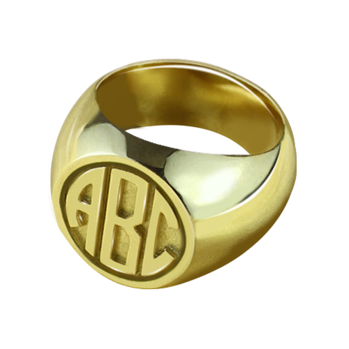 Personalisierter Siegelring mit Blockmonogramm aus 18 Karat vergoldetem Gold