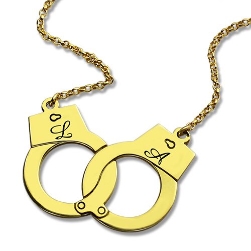 Personalisierte Handcuff Halskette aus 18 Karat vergoldetem Material