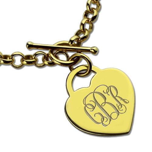 Herz Monogramm Initialen Charme Armb&auml;nder in 18 Karat vergoldet