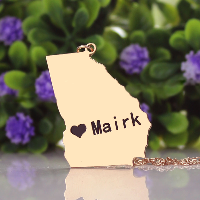 Personalisierte Georgia State Halskette mit Herzanh&auml;nger in Ros&eacute;gold - HeartName