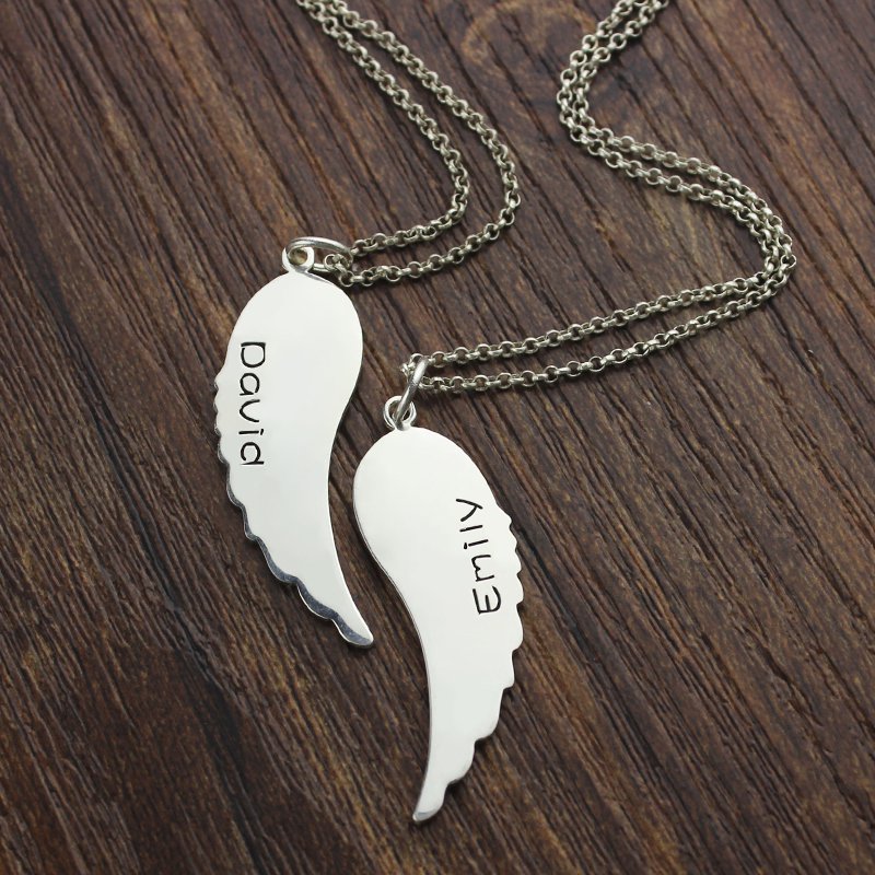 Personalisiertes Angel Wings Halsketten-Set in Silber