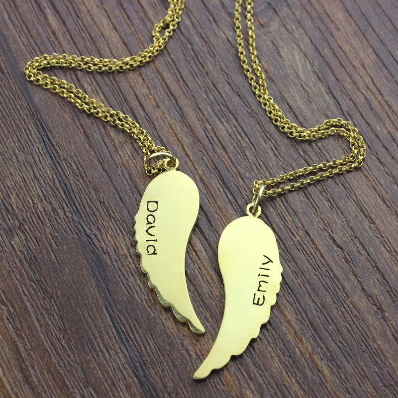 Angel Wings Halsketten Set f&uuml;r Paare - 18 kar&auml;tigem Gold &uuml;berzogen - Passend &amp; Hochwertig