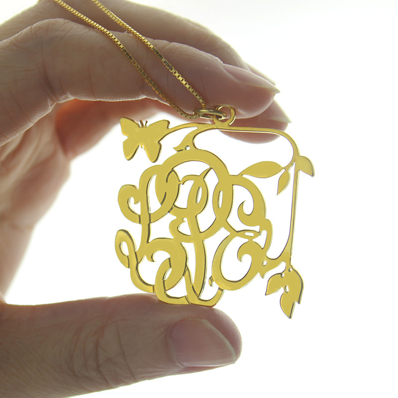 VinesButterfly Monogramm Initialen Halskette - 18 kar&auml;tigem Gold &uuml;berzogen - Beste Qualit&auml;t