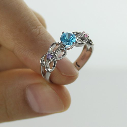 Personalisierter Unendlichkeitsversprechen Ring mit Namen und Geburtsstein in Silber