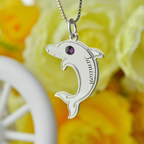 Delfin Halskette mit BirthstoneName aus Sterling Silber - Exklusiver Schmuck