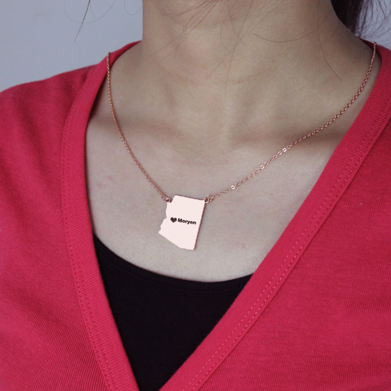 Personalisierte Arizona State Halskette mit Herzanh&auml;nger in Ros&eacute;gold - HeartName